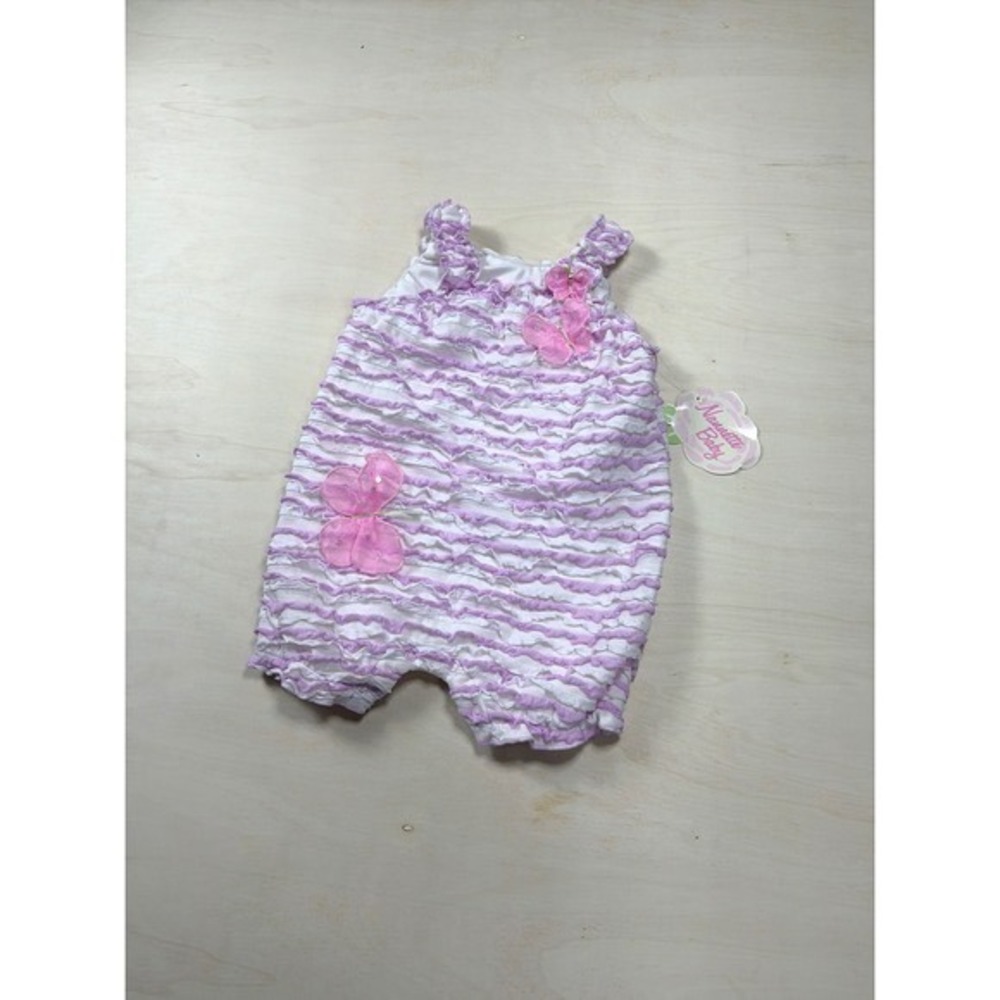 Nannette Baby Girls Purple White Ruffled Butterfly Romper Size 12M NWT
